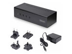 4-Port Dual-Monitor DisplayPort KVM Switch, 4K 60Hz, 2x USB 5Gbps Hub Ports, 2x USB 2.0 HID Ports, Hotkey and Push-Button Switching, TAA Compliant