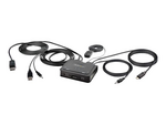 2-Port Hybrid USB-C DisplayPort Cable KVM Switch, 4K 60Hz, Compact KVM with 6ft/1.8m USB-A/DisplayPort/Audio & 4ft/1.2m USB-C Integrated Host Cables, Bus Powered